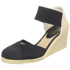 New Ralph Lauren Black & Tan Espadrilles Wedges Closed Toe Preppy SZ 11 Shoes